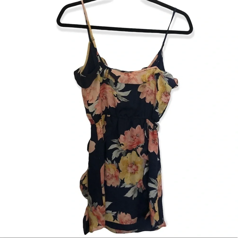 Joie Foxglove Floral Ruffle sleeveless Dress Navy